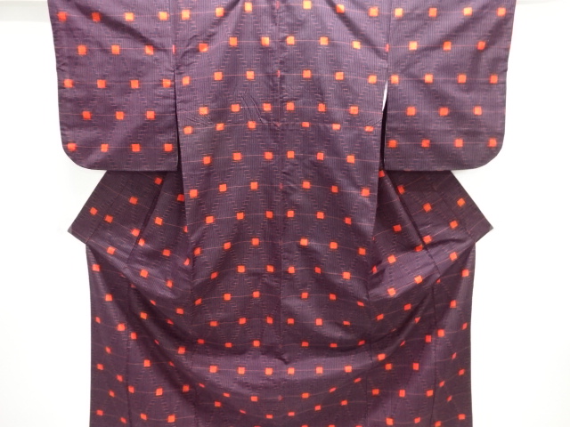 JAPANESE KIMONO / SILK / TSUMUGI / WOVEN GEOMETRIC PATTERN